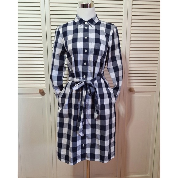 J. Crew Factory Dresses & Skirts - J Crew Womens Size 2 Tie Belt Poplin Longsleeve Shirt Dress Button Front Pockets